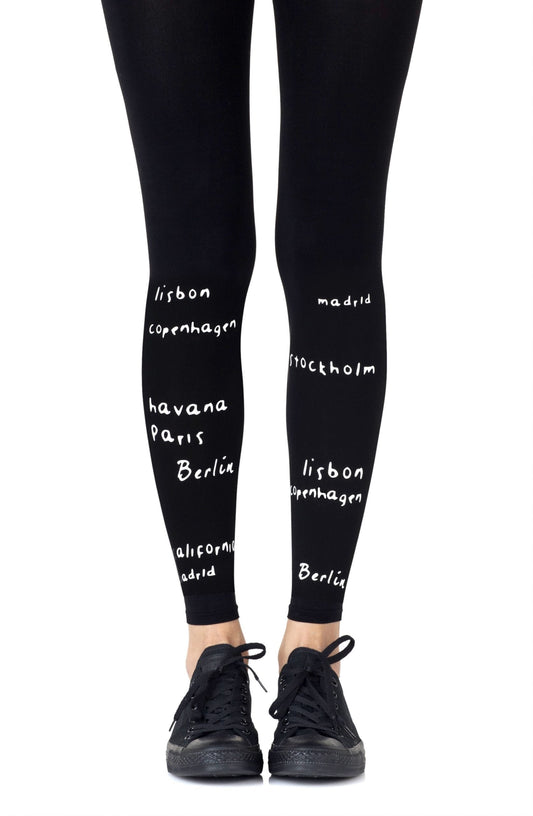 Zohara "Bucket List" White Print Footless Tights